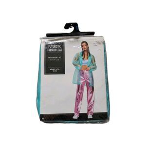 NWT Futuristic Trench Coat Light Blue Y2K Costume Adult L/XL Halloween Cyber Pun
